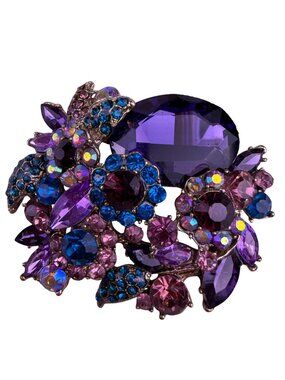 Ever Faith Womens Purple/Blue Rhinestone Floral Brooch Austria Crystals